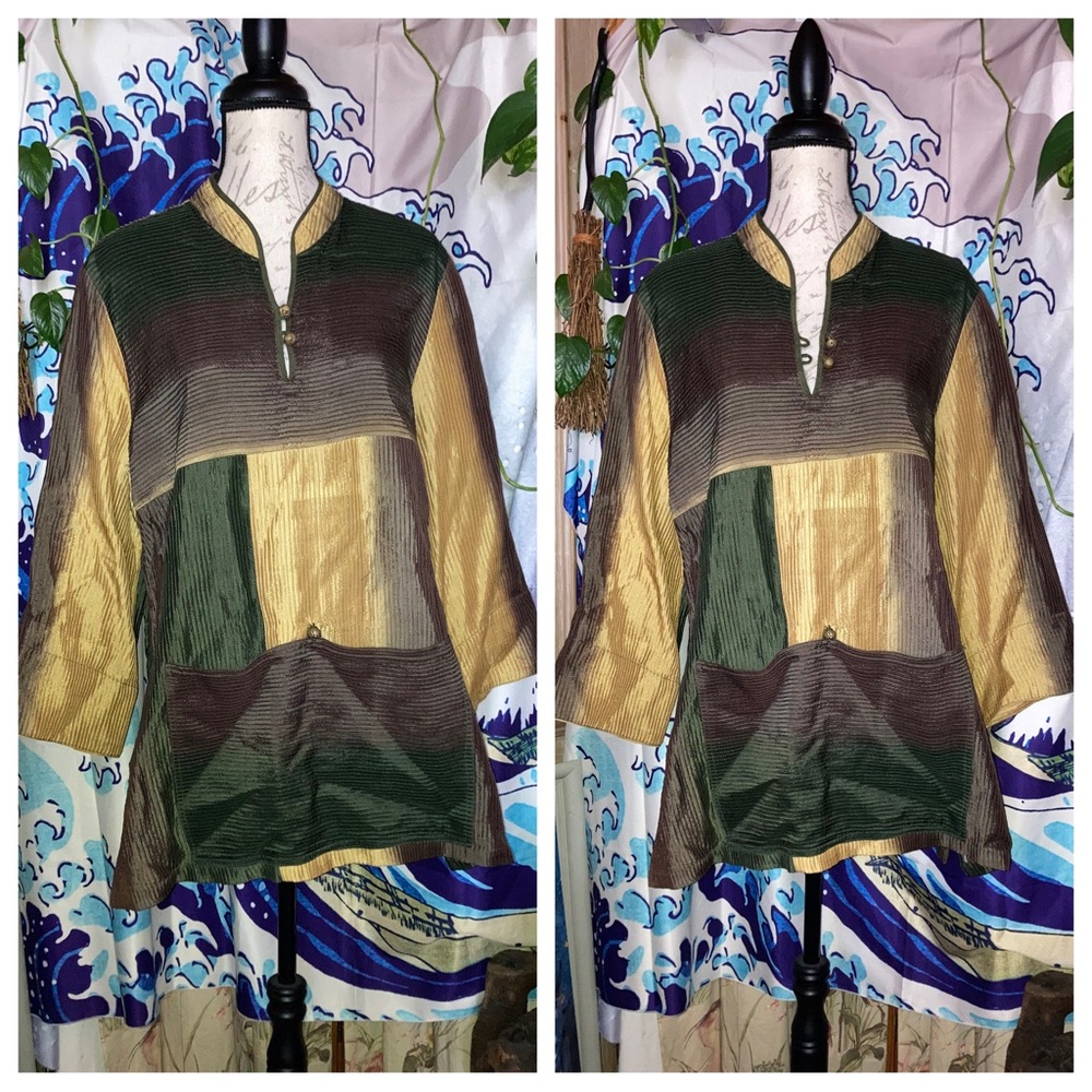 Boho Hippie Earth Tone Thai Tunic Bell Adorned Lightweight Unisex Style